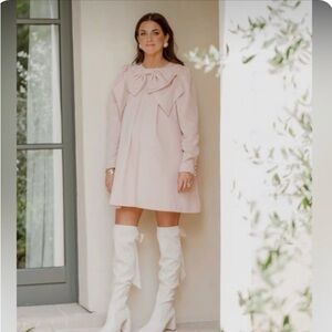 Antonio Melani x Nicola Bathie Emily Bow Moire long sleeve shift dress